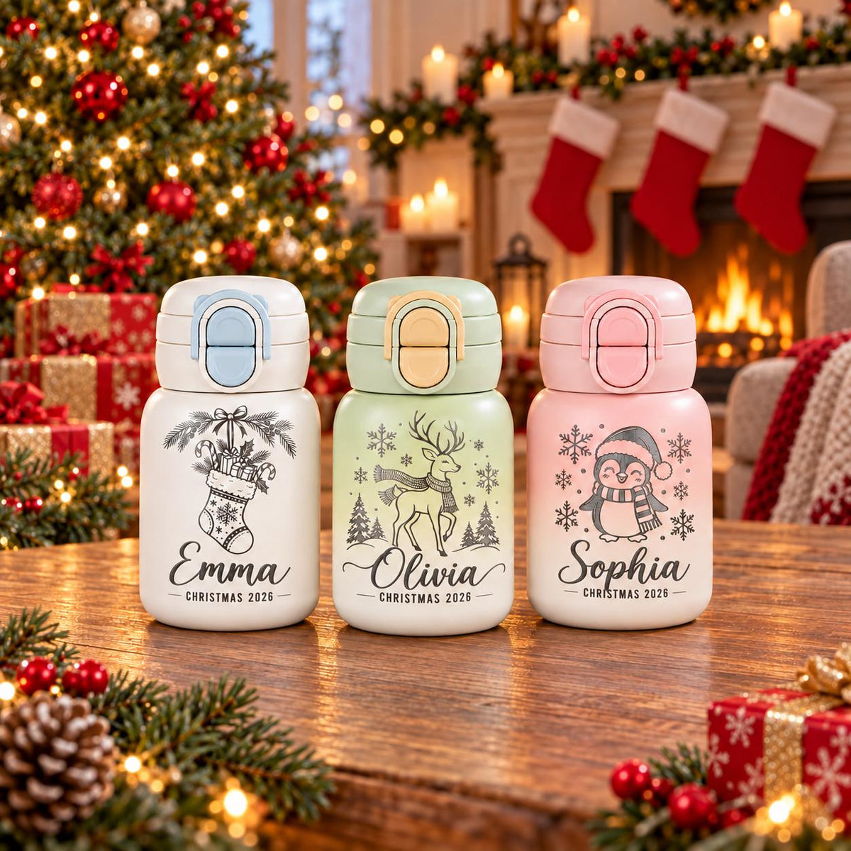 Personalized Kids Christmas Water Bottle – 17oz Stainless Steel