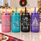 Personalized Can-Shaped Christmas Tumbler with Straw, Custom Name Stainless Steel Cup, Christmas Gift