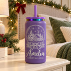 Personalized Can-Shaped Christmas Tumbler with Straw, Custom Name Stainless Steel Cup, Christmas Gift