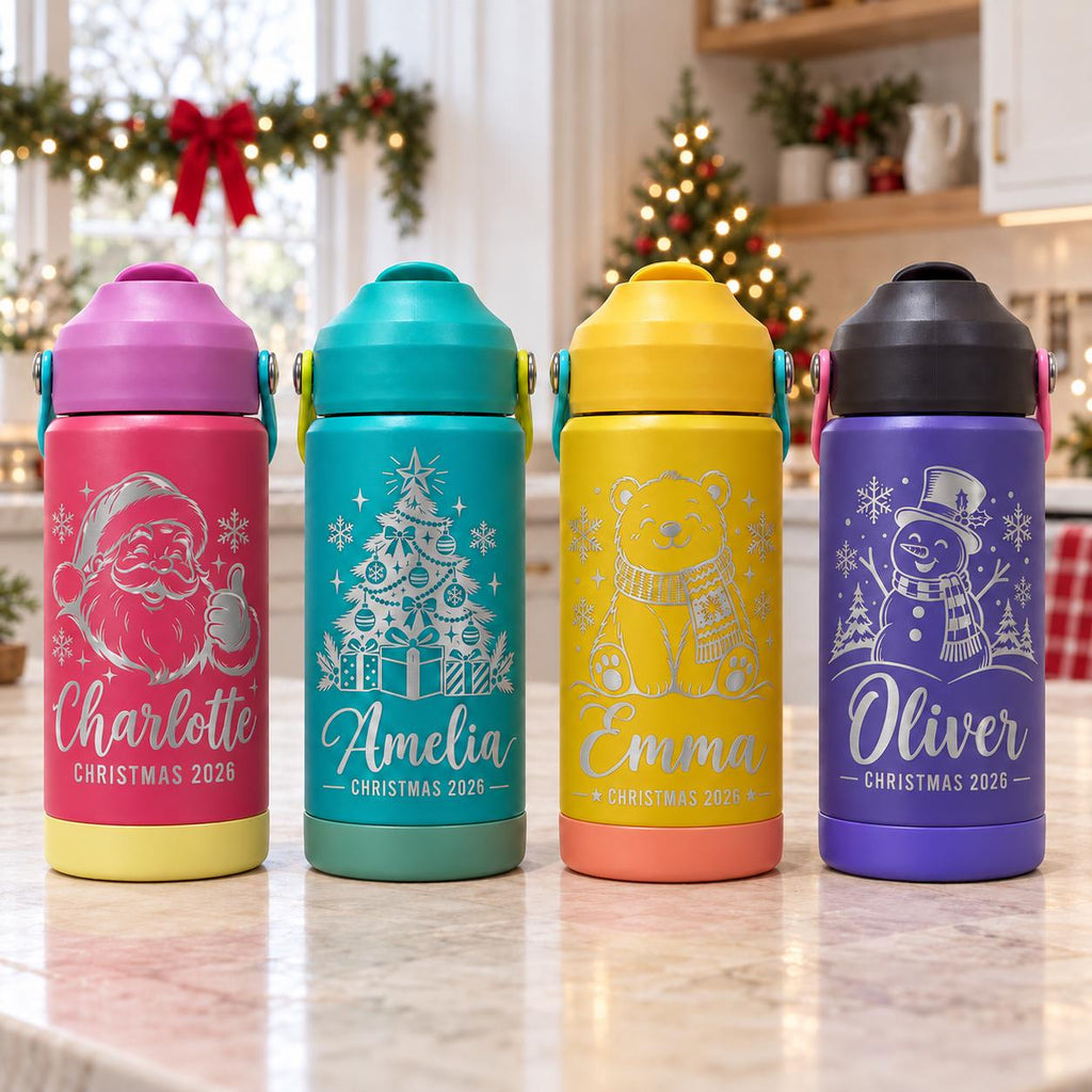 Personalized Kids Christmas Water Bottle, Custom Engraved Name Bottle, Christmas Gift for Boys and Girls