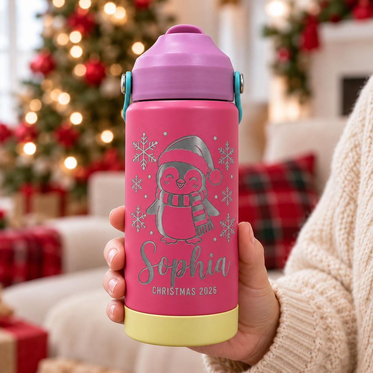 Personalized Kids Christmas Water Bottle, Custom Engraved Name Bottle, Christmas Gift for Boys and Girls