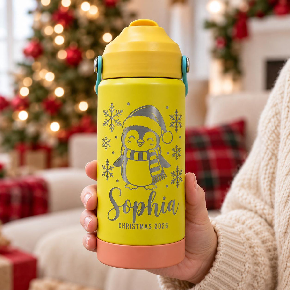 Personalized Kids Christmas Water Bottle, Custom Engraved Name Bottle, Christmas Gift for Boys and Girls