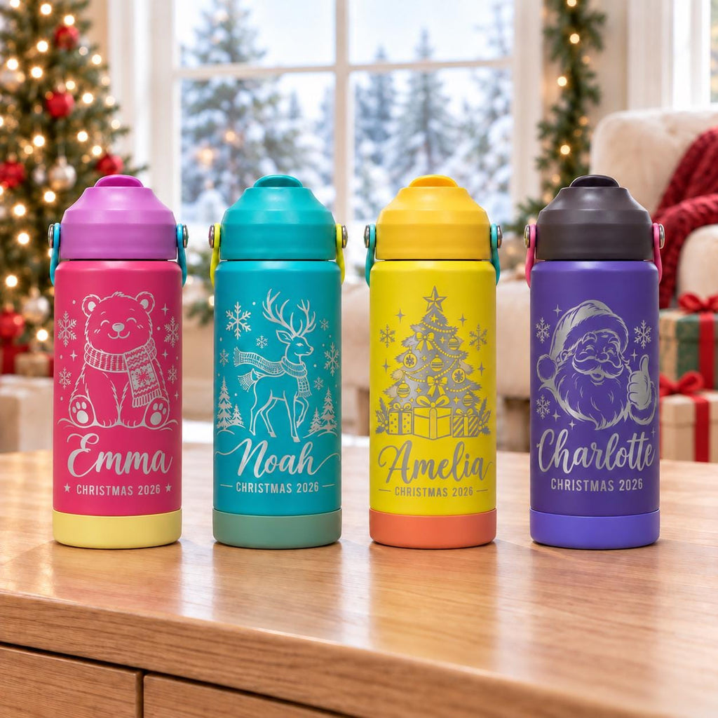 Personalized Kids Christmas Water Bottle, Custom Engraved Name Bottle, Christmas Gift for Boys and Girls
