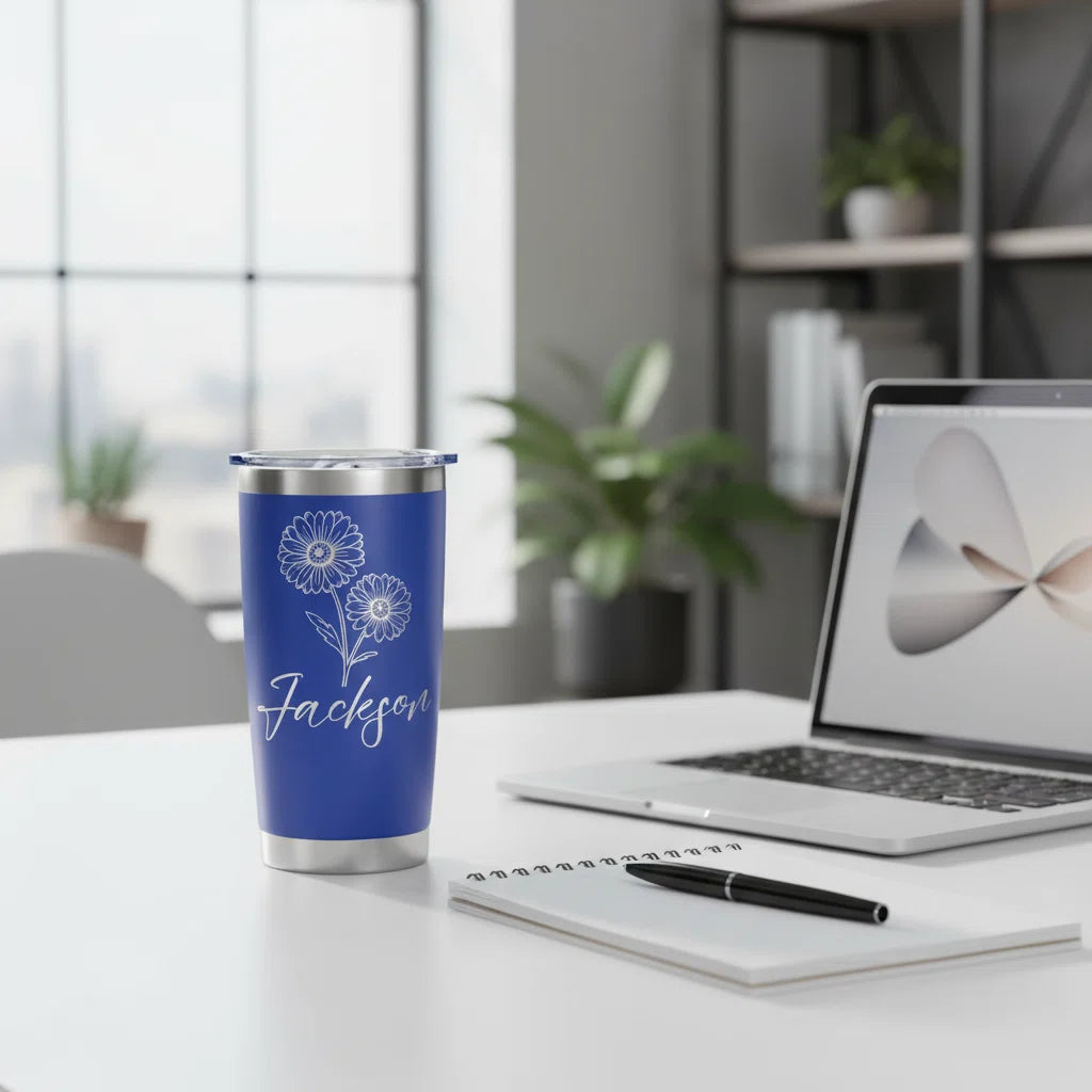 Custom Name Daisy Engraved 20oz Insulated Stainless Steel Tumbler with Sliding Lid