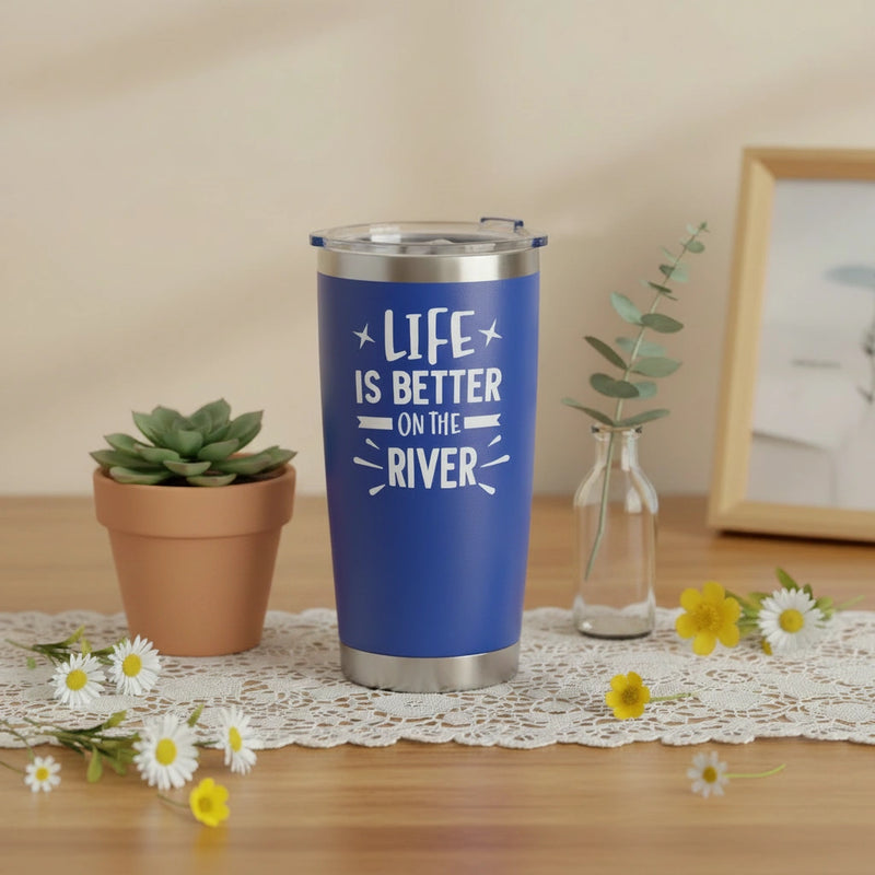 Life Is Better on the River 20oz Insulated Tumbler — Black, Laser Engraved