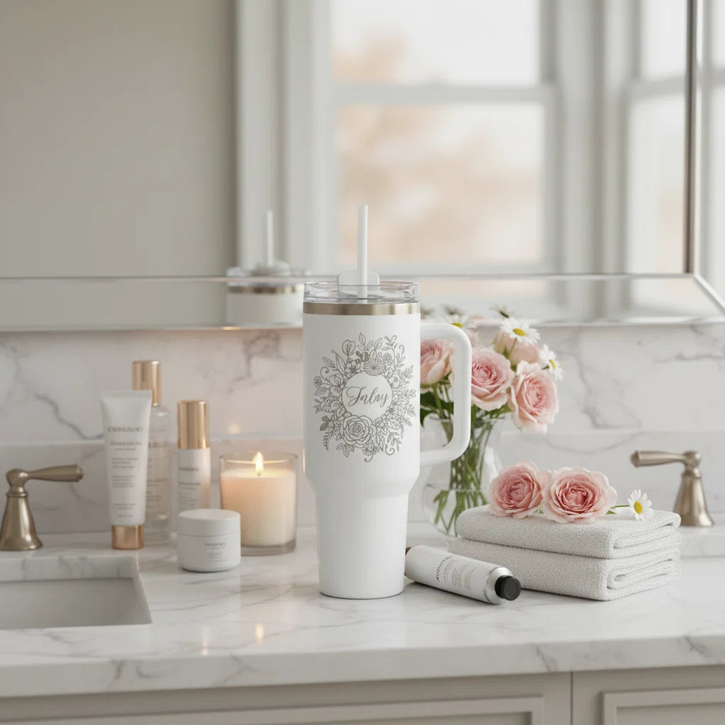 Personalized Floral Tumbler – Custom Laser Engraved 40oz & 20oz Stainless Steel