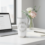 Personalized Floral Wreath Laser Engraved 20oz Tumbler | Custom Name Insulated Mug — White