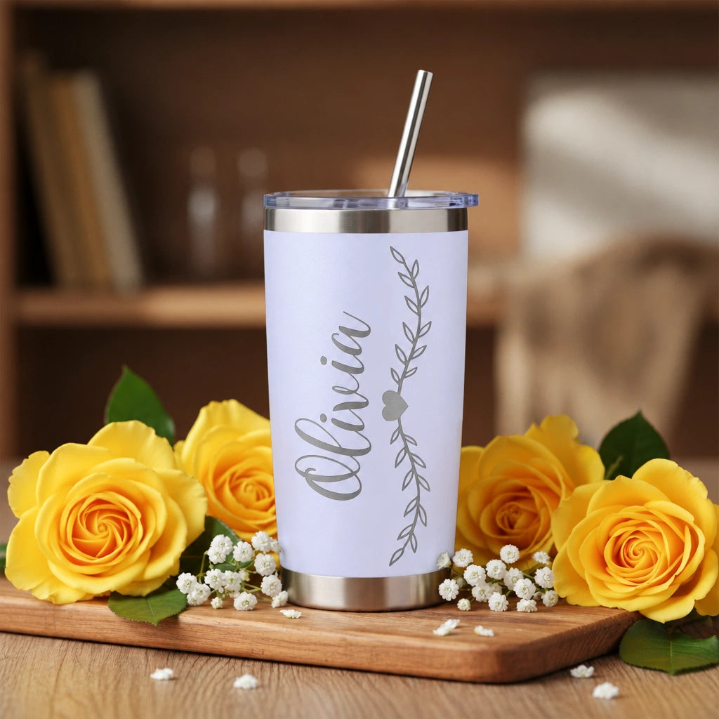 Personalized Tumbler with Lid & Straw – Custom Name Engraved 20oz