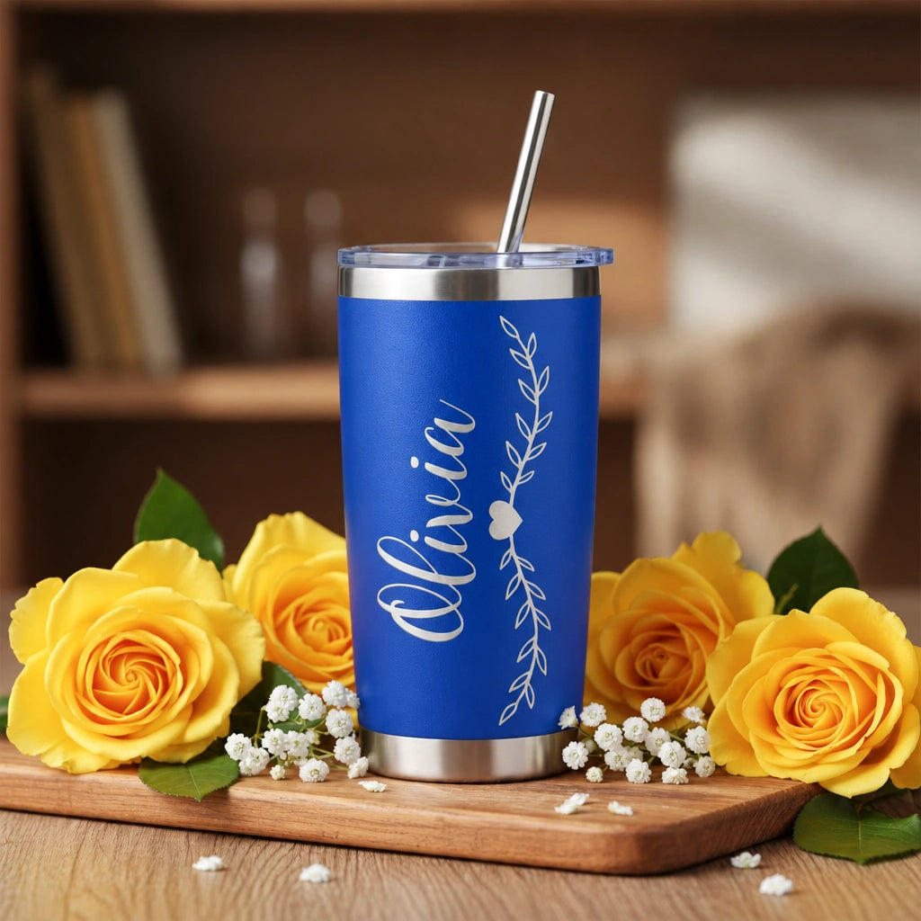 Personalized Tumbler with Lid & Straw – Custom Name Engraved 20oz