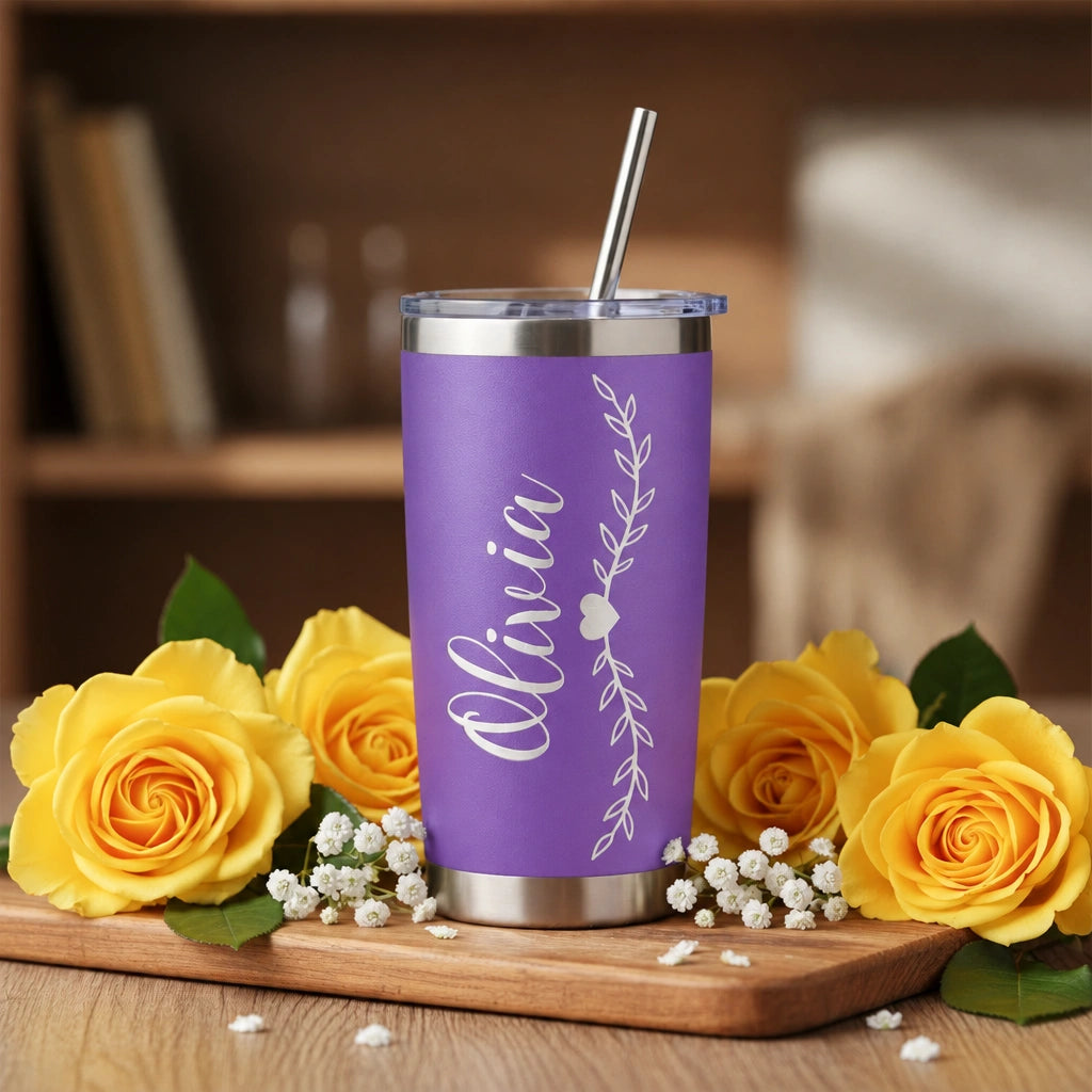 Personalized Tumbler with Lid & Straw – Custom Name Engraved 20oz