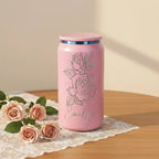 Personalized Rose Can Tumbler 16oz | Laser Engraved Iridescent Lid Custom Gift for Her