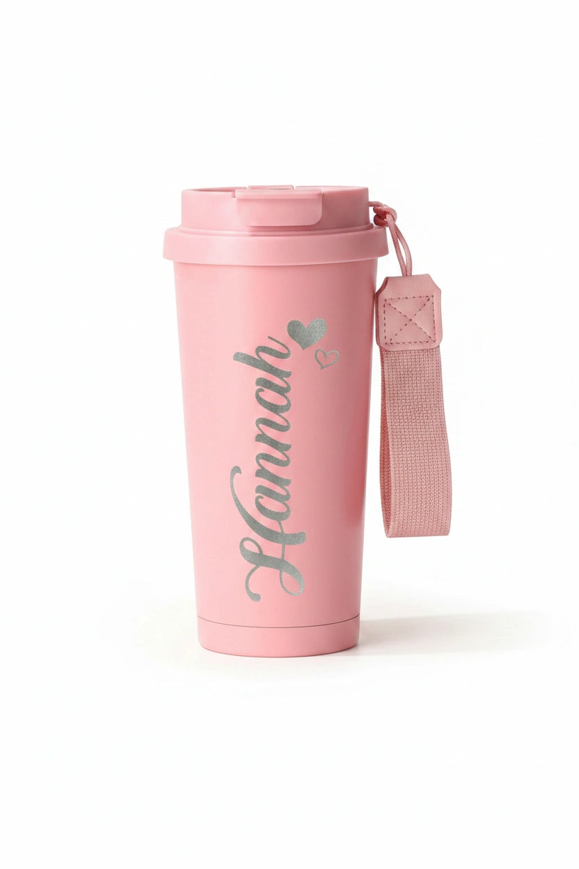 Personalized Heart Name Tumbler | Pink Laser Engraved Custom Gift for Her