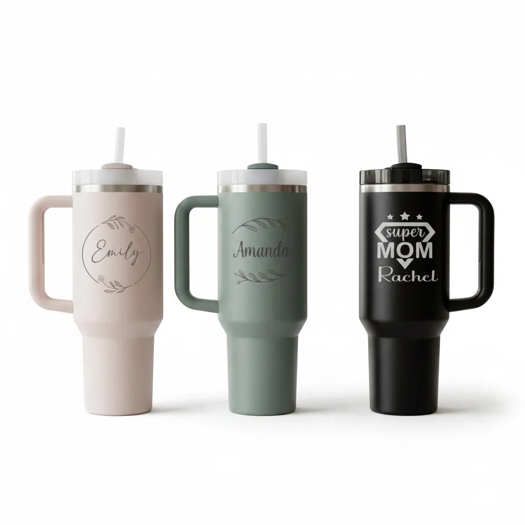 Personalized Mom Tumbler with Handle | 40oz Laser Engraved Gift for Mom & Grandma