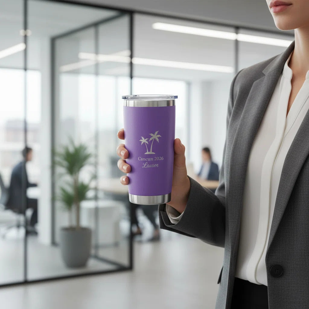 Personalized Skinny 20oz Insulated Tumbler — Purple, Custom Laser Engraved