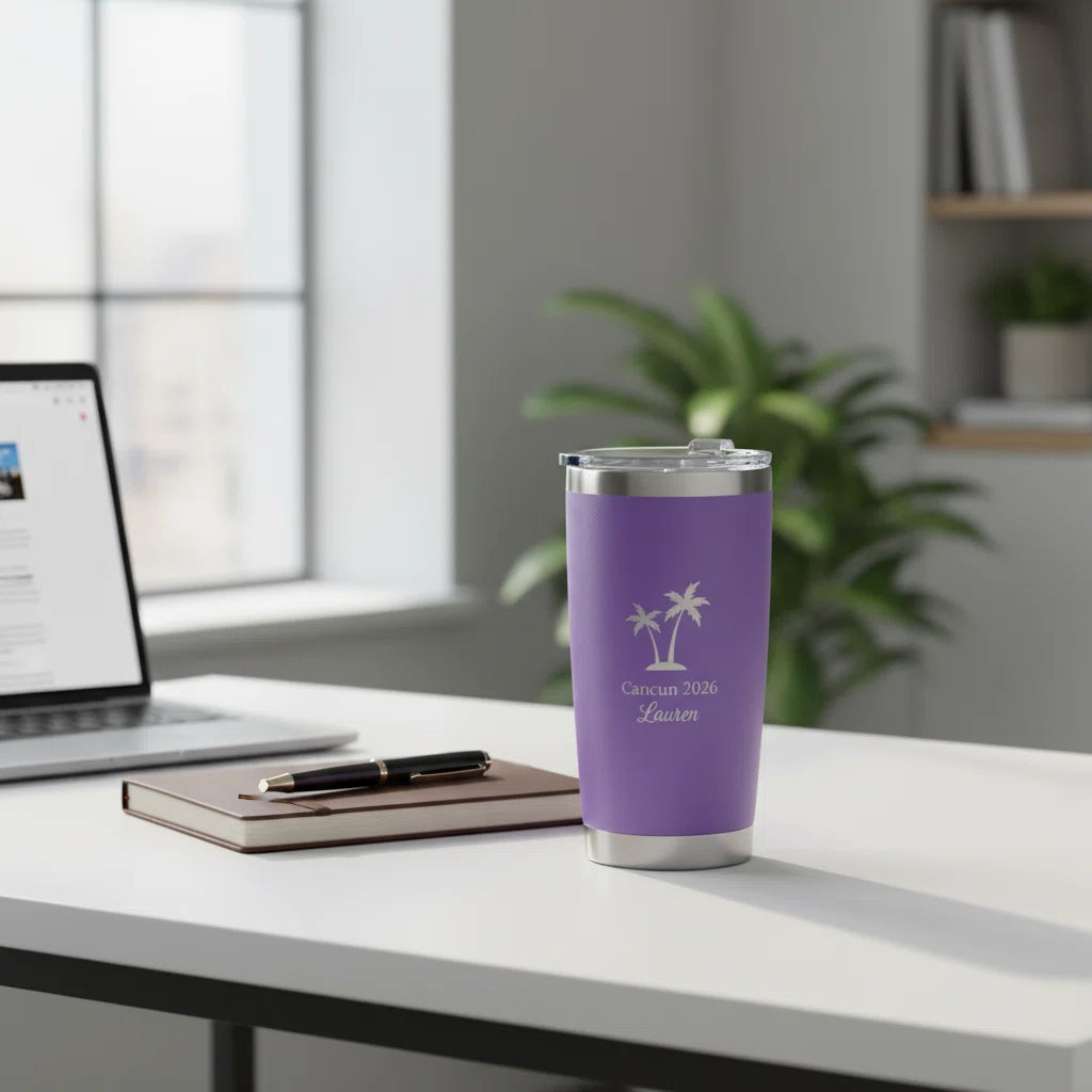 Personalized Skinny 20oz Insulated Tumbler — Purple, Custom Laser Engraved