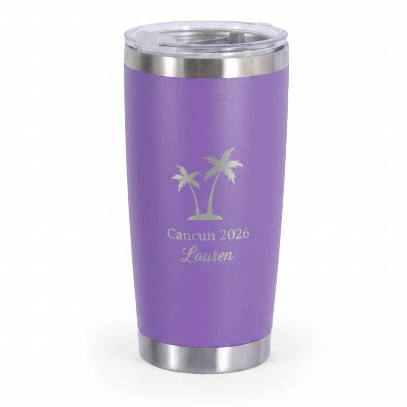 Personalized Skinny 20oz Insulated Tumbler — Purple, Custom Laser Engraved
