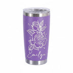 Personalized Rose Tumbler with Name | 20oz Laser Engraved Floral Tumbler