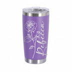Personalized Rose Tumbler with Name | 20oz Laser Engraved Tumbler for Women — Custom Floral Design