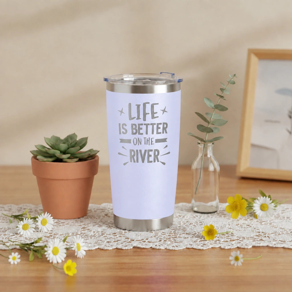 Life Is Better on the River 20oz Insulated Tumbler — Black, Laser Engraved