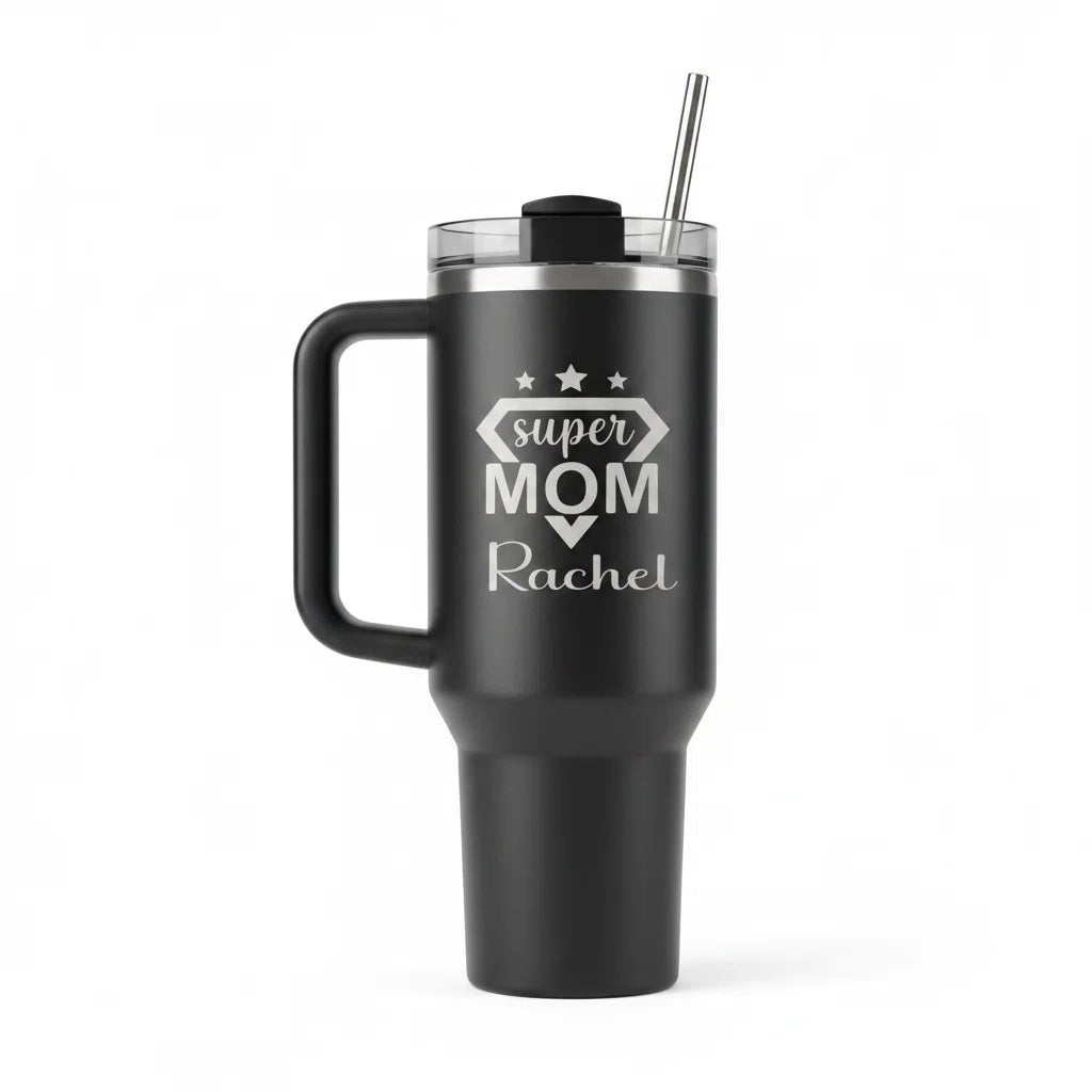 Personalized Mom Tumbler with Handle | 40oz Laser Engraved Gift for Mom & Grandma