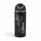 Custom Laser Engraved 24oz Insulated Sports Water Bottle — Personalized Name & Botanical Design