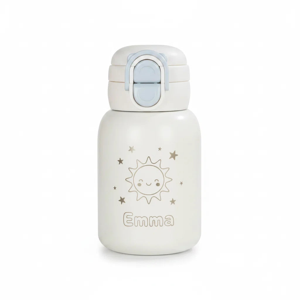 Personalized Kids Water Bottle — Custom Laser Engraved Name | Cute Sun & Stars Design | 17oz