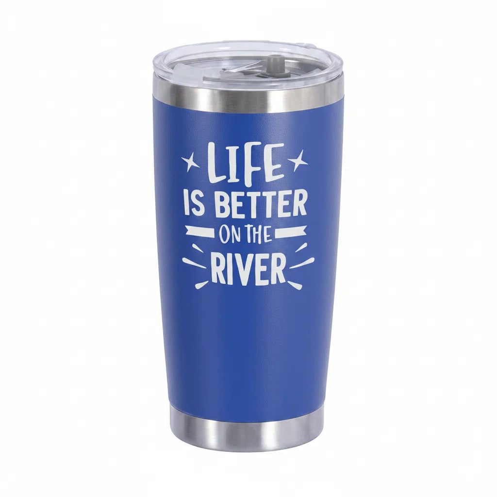 Life Is Better on the River 20oz/30oz Insulated Tumbler — Black, Laser Engraved