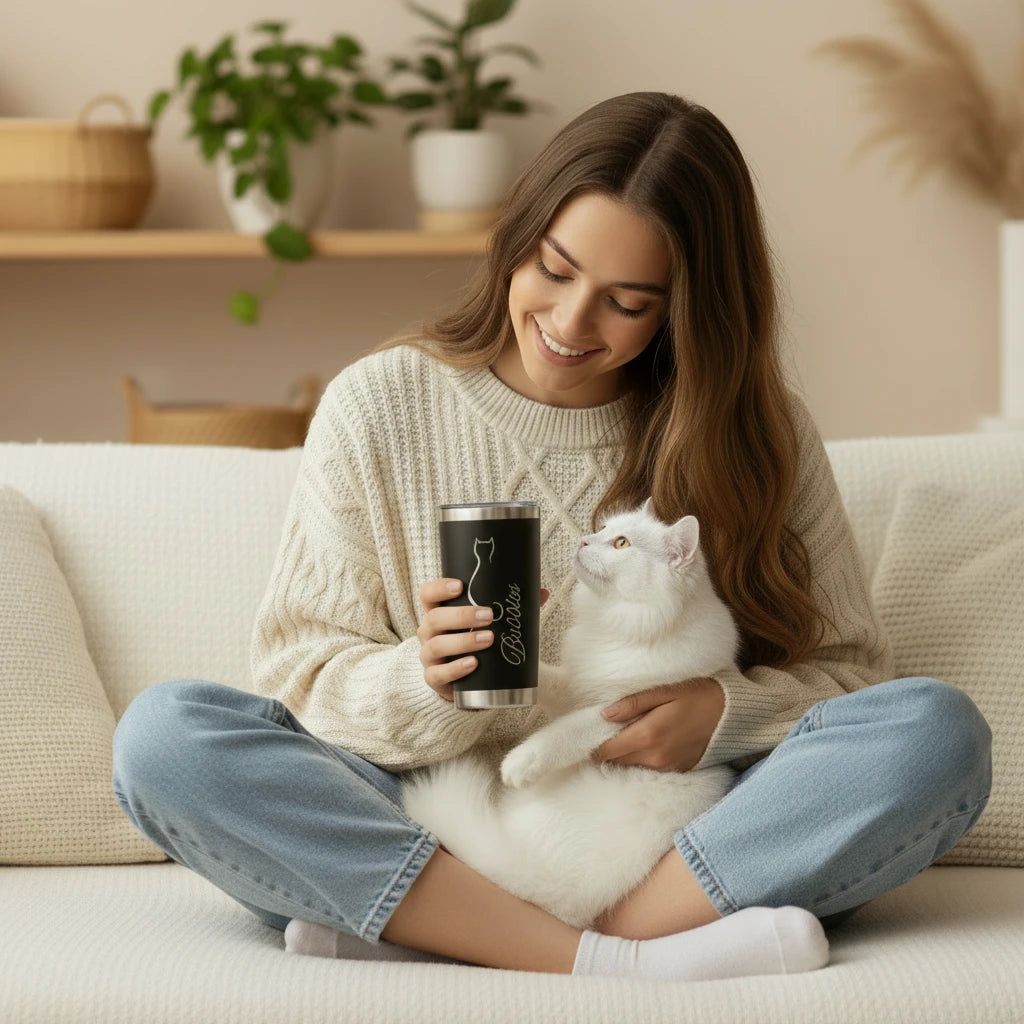 Personalized Cat Tumbler | Custom Name Laser Engraved Gift for Cat Lovers