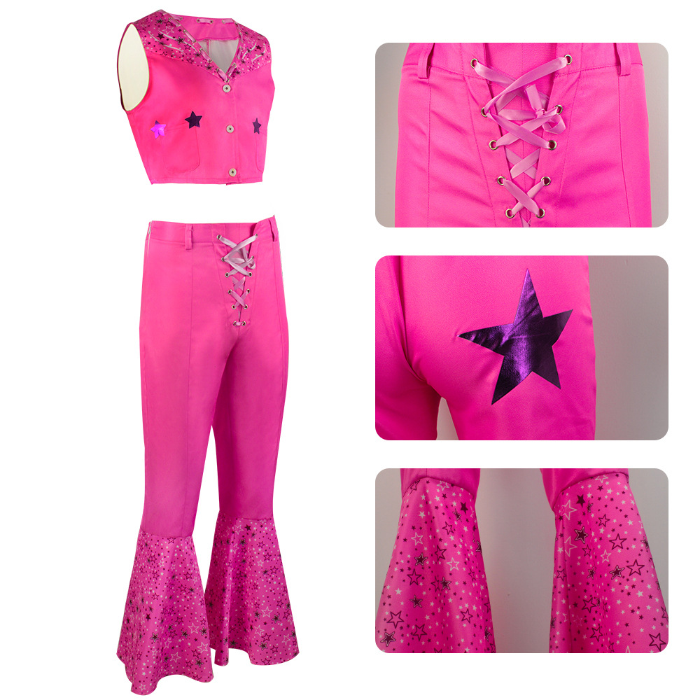 Women’s Margot Robbie Barbie Cosplay Costume Pink Top Pants Barbie ...